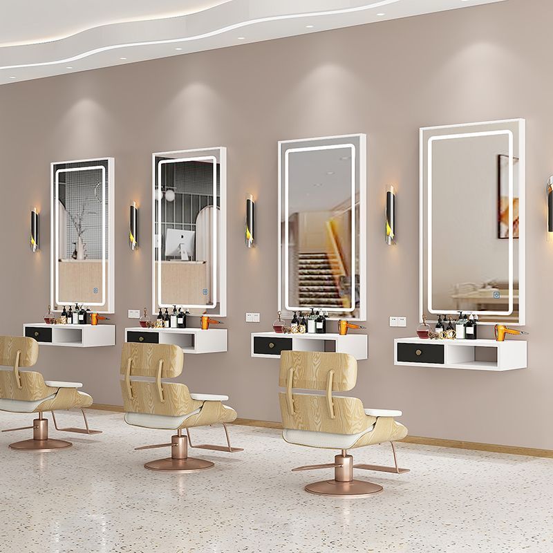 Barber Shop Special Mirror With Led Light Hairdressing Mirror Table Single-Sided Internet Celebrity Trendy Hair Salon Wall Hanging Hair Cutting Makeup Mirror - Image 4